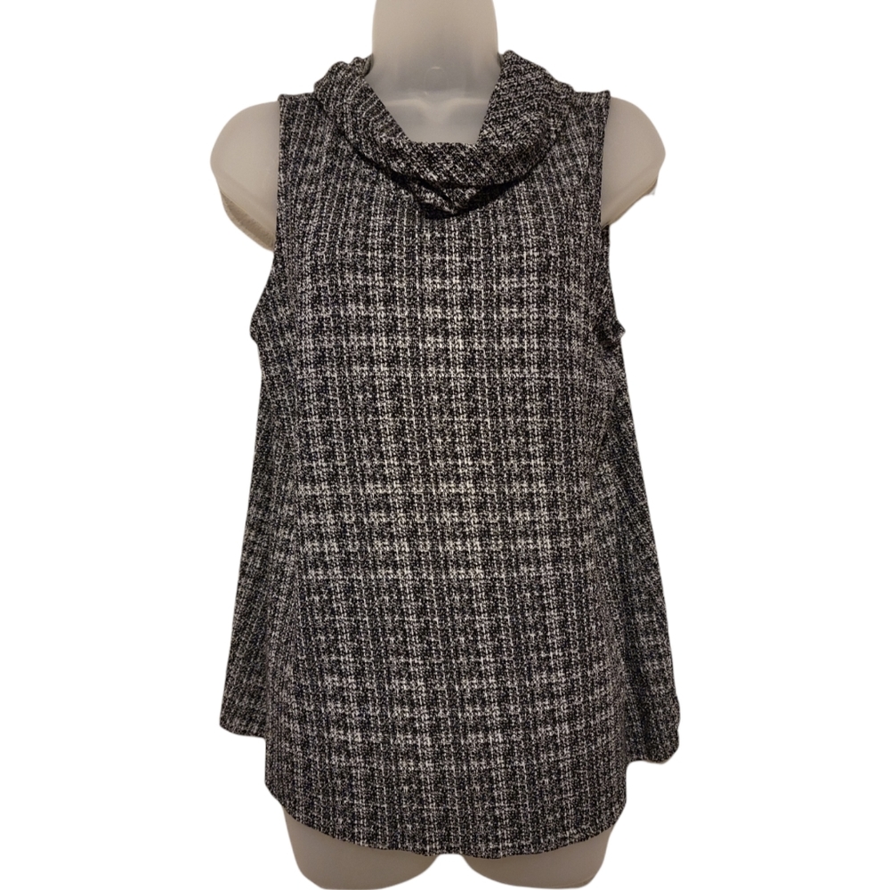 J. Jill Wearever Women's Black/White Knit Sleeveless Cowl Neck Top Sz M